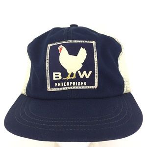 Vtg BW Enterprises Chicken Patch Hat Mesh Snapback Trucker Baseball Farm Dad Cap